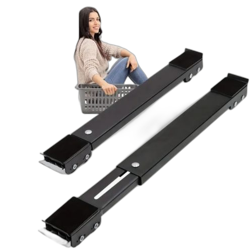 Support mobile télescopique long 2 pièces compatible machine laver / réfrigérateur blanc