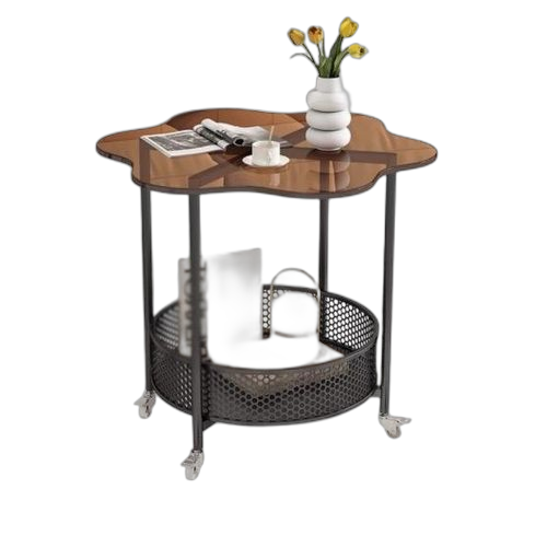 Table d'appoint décorative pour canapé, table basse de rangement à 2 niveaux avec plateau en verre et roulettes, chariot élégant pour balcon, magasin de desserts, salon (taille : 55 x 55 cm