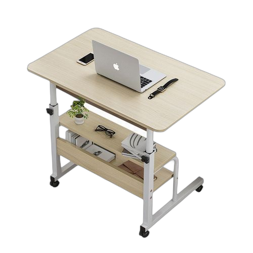 Table multifonctions avec etagères et roue pour ordinateurbeige