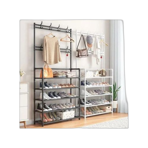 Étagère de rangement de chaussures et accessoires 5 niveaux en métal blanc