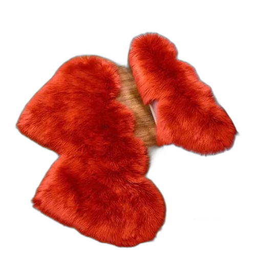 Tapis de luxe rouge fausse fourrure tapis pour chambre en forme de coeur