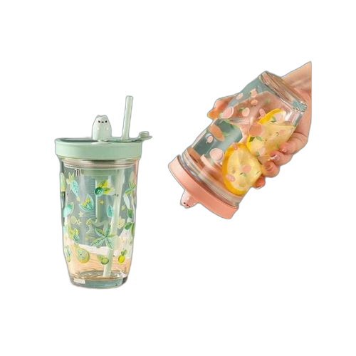 Tasse avec paille en verre 1 pcs