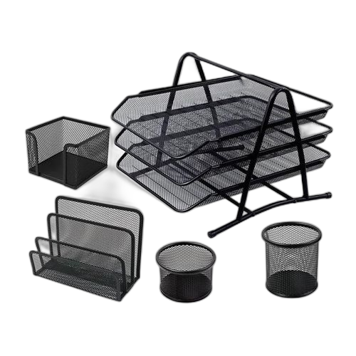 Tc2i set organiseur de bureau 5 pieces en metal hy 2214 noir
