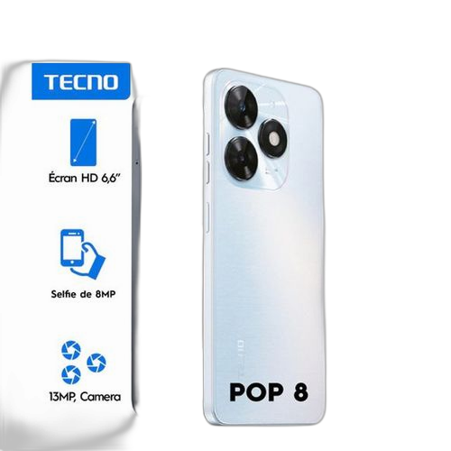 Tecno pop 8 ecran 6.6" hd 64gb rom + 3gb ram – 5000mah gold garantie 12 mois