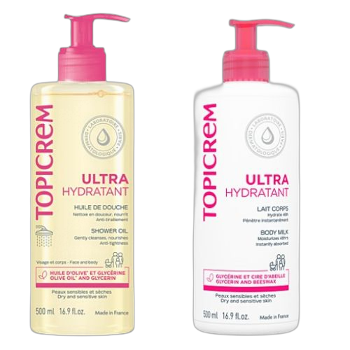 Topicrem duo lait de corp ultra hydratant + huile douche – 500ml