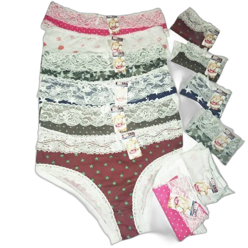White label lot de 12 slips en coton bordure dentelle multicolore