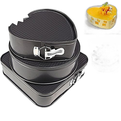 White label lot de 3 moules à gâteaux forme cœur + rond +carré 26cm/24cm/22cm