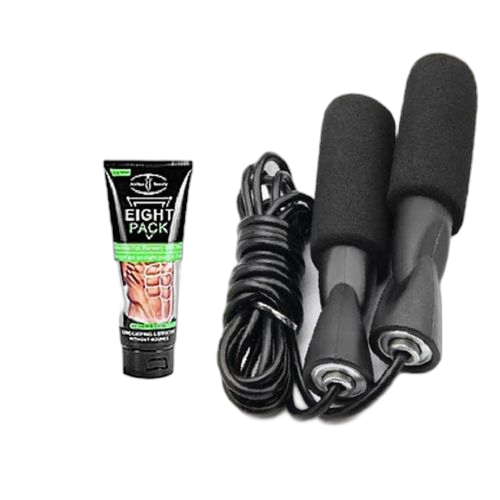 White label pack crème pour abdominaux eight pack ventre plat 170g + corde a sauter noir