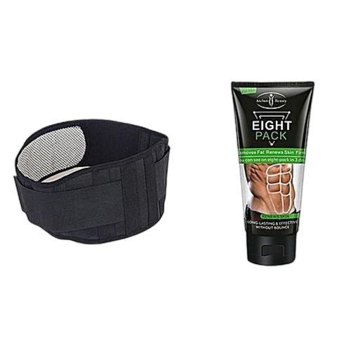 White label pack ventre plat intense: ceinture lombaire réglable auto chauffante noir gris + crème ventre brûle graisse