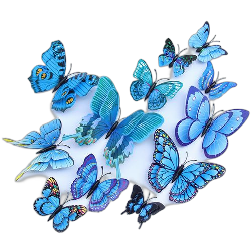 White label sticker déco papillons double aile bleu