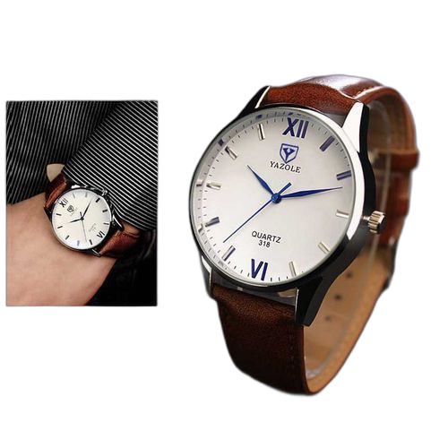 Yazole montre homme à quartz bracelet en cuir marron 318
