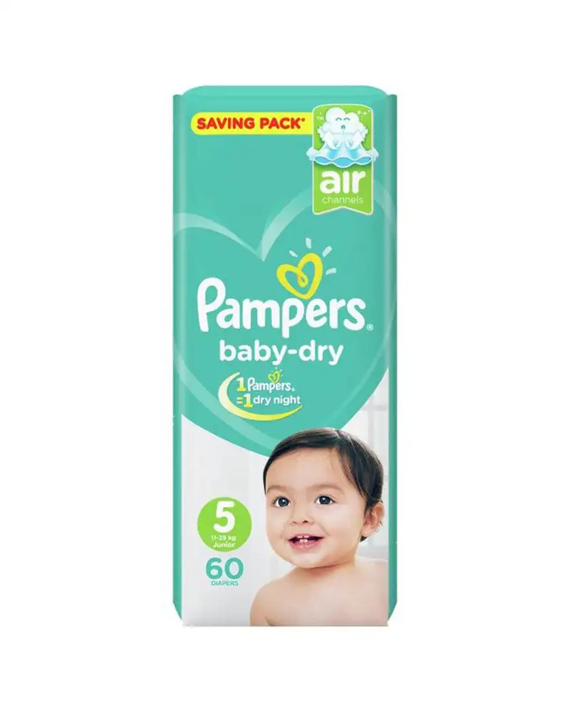 Couches Pampers Bébé Dry - Taille 5 (11-16 kg) - 2 x 60 = 120