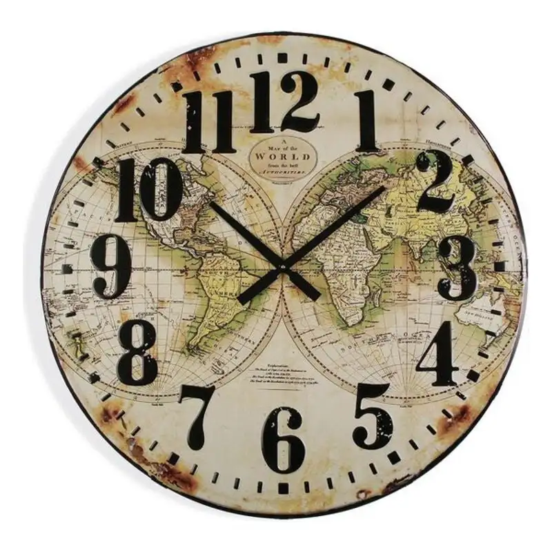 Horloge murale versa map world bois mdf 80 x 6 x 80 cm_5669. DIAYTAR SENEGAL - L'Art de Vivre le Shopping Inspiré. Parcourez notre catalogue et choisissez des produits qui reflètent votre passion pour la beauté et l'authenticité.