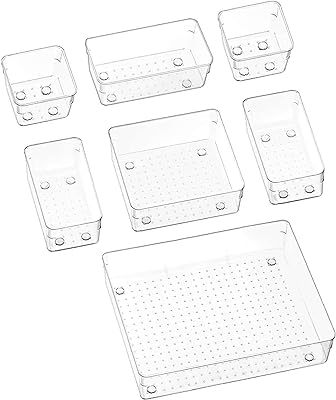 Picasiotm 11 pièces ensemble d'organisateurs de tiroirs polyvalents transparents boîtes de rangement de différentes tailles en plastique. Ne cherchez plus, DIAYTAR SENEGAL  est la boutique en ligne qu'il vous faut ! Explorez notre large assortiment de produits discount allant des articles pour la maison à l'électroménager, en passant par l'informatique, la mode et les gadgets. Profitez de notre plateforme conviviale pour trouver les meilleures affaires et économiser sans effort.