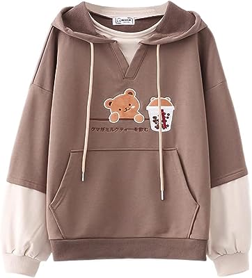 Sweat à capuche mignon pour adolescentes kawaii thé au lait ours. DIAYTAR SENEGAL  vous offre une expérience d'achat en ligne unique en proposant une multitude de produits discount dans différents domaines. Faites-vous plaisir sans vous ruiner en choisissant parmi notre sélection de produits pour la maison, l'électroménager, l'informatique, la mode et bien plus encore.