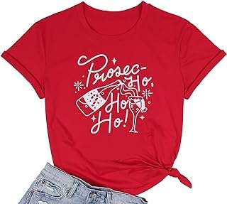 T shirt de noël "prosec ho ho" pour femmes t shirts décontractés. DIAYTAR SENEGAL  - le secret des bonnes affaires en ligne. Simplifiez vos achats et réalisez des économies substantielles grâce à notre sélection éclectique comprenant des articles pour votre maison, des gadgets high-tech, des produits informatiques et des vêtements branchés, tous à des prix imbattables.