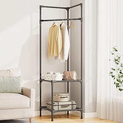 Temei porte manteau d'angle de chambre à coucher étagère de rangement en métal pour vêtements. DIAYTAR SENEGAL  - optimisez votre budget sans sacrifier la qualité ! Découvrez notre sélection discount allant des articles de mode aux équipements électroménagers, pour des économies garanties.