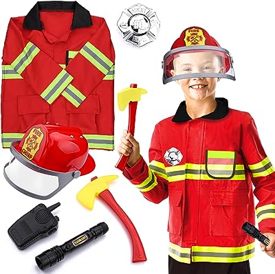 Costume de pompier rouge avec accessoires