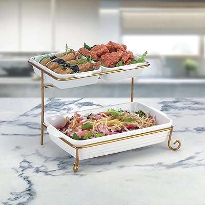 Assiette rectangulaire à 2 niveaux 8" 12" avec support doré plateau de service pour apéritifs. Ne dépensez pas plus que nécessaire - choisissez DIAYTAR SENEGAL  pour vos achats en ligne. Parcourez notre vaste sélection d'articles discount, allant des produits pour la maison à l'électroménager, en passant par l'informatique, la mode et les gadgets, et profitez de remises exceptionnelles. Avec des prix aussi attractifs, vous pourrez économiser tout en vous offrant des produits de qualité.