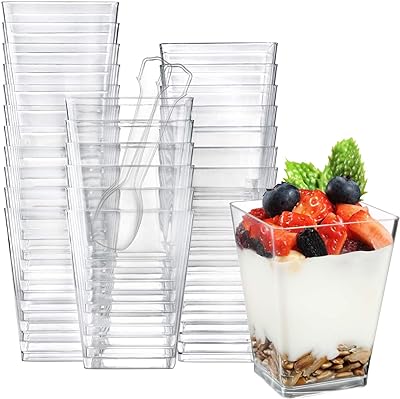 Gobelet à dessert carré en plastique transparent, mini verres à