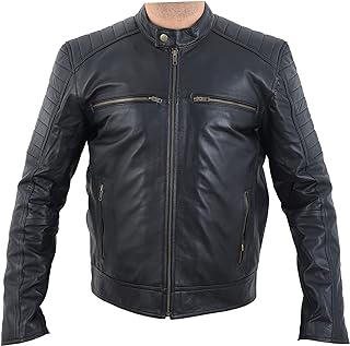 Veste en cuir véritable pour homme style motard d'agneau véritable. La boutique en ligne DIAYTAR SENEGAL  propose une large gamme de produits discount pour répondre à tous vos besoins. Obtenez les dernières innovations technologiques, les indispensables pour votre maison et une sélection de vêtements à la mode, le tout à des prix avantageux. Parcourez notre catalogue et profitez de réductions exceptionnelles !