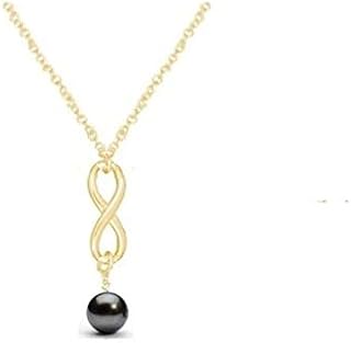 Collier pendentif infini plaqué or avec perles pour femme noir