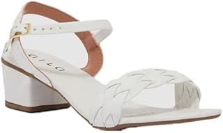 Sandale blanche pour femme avec bride tressée arrière et talon large