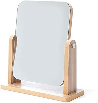 Miroir de maquillage avec support en bois massif naturel, miroir grossissant 2x, miroir