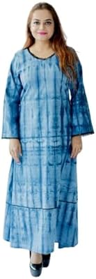 Mignonne robe longue d'été tie-dye, 100% coton, bleu et blanc, 36