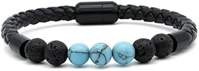 Bracelet en cuir pour hommes bracelet avec perles de pierres précieuses