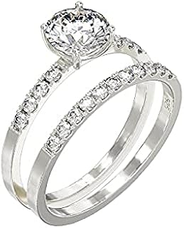 Bague de fiançailles solitaire et alliance en argent sterling 925 pour femme sertie