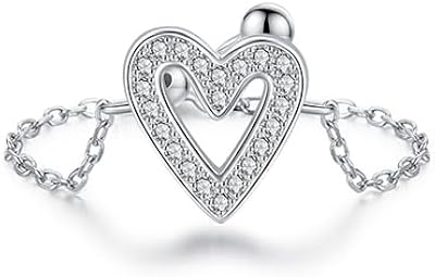 Bague réglable en argent sterling 925 avec zircone brillante en forme de cœur