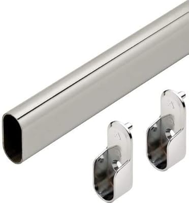 Rails d'armoire tube de garde-robe ovale chromé poli avec supports d'extrémité