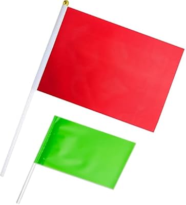Pack de 2 petits drapeaux rouges et verts avec bâton en bois
