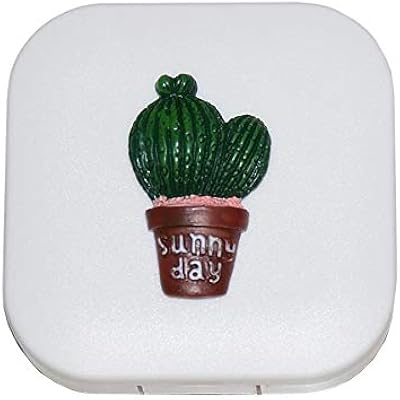 Boîte de rangement pour lentilles de contact en forme de cactus, blanche