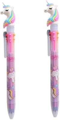 Stylo à bille licorne 6 couleurs (multicolore, 2 pièces)