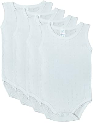 4 sous-vêtements une pièce barbitos perforés pour enfants garçons, 100% coton, blanc