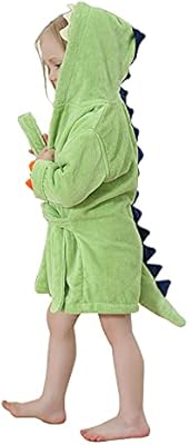 Peignoir à capuche pour garçons et filles 100 % coton motif dinosaure