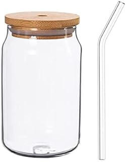 Bewitu pot en verre avec couvercle en bambou, 1 pièce de tasses à