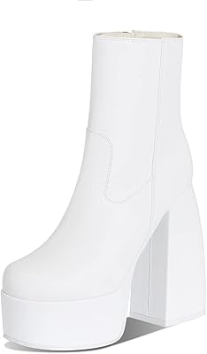 Bottines en cuir pu extensible à talons hauts, bout carré et fermeture éclair