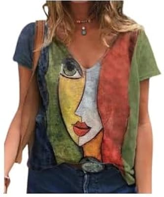 T-shirt surdimensionné à manches courtes imprimé streetwear pour femme s-5xl col en v