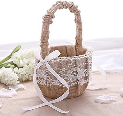 Panier de fleurs de mariage pour filles avec dentelle en satin, panier rustique