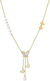 Collier pendentif papillon plaqué or 18 carats, plaqué or, perle