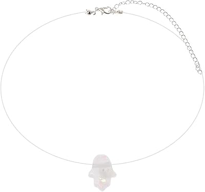Collier asukuho, collier main de hamsa invisible en opale, collier de ligne