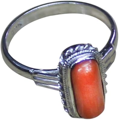 Bague en argent plaqué rhodium avec pierre de corail 925 taille