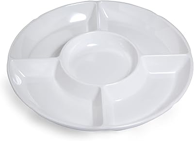 Assiette ronde en mélamine 5 compartiments, taille 25 cm, blanc