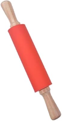 Rouleau à pâtisserie antiadhésif en silicone avec manche en bois rouge b07czp64y7