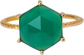 Bague solitaire en onyx vert 10 x 10 mm, or 14 carats