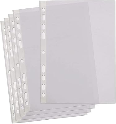 Dossier a4 transparent, 100 pochettes perforées en plastique transparent pour papier et documents