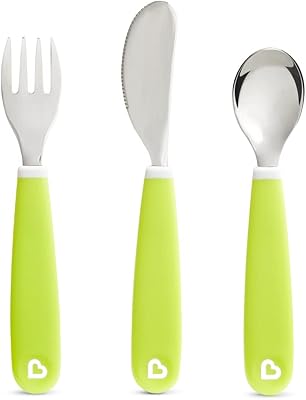 Ensemble de couverts pour enfants munchkin splash (fourchette, couteau et cuillère), vert